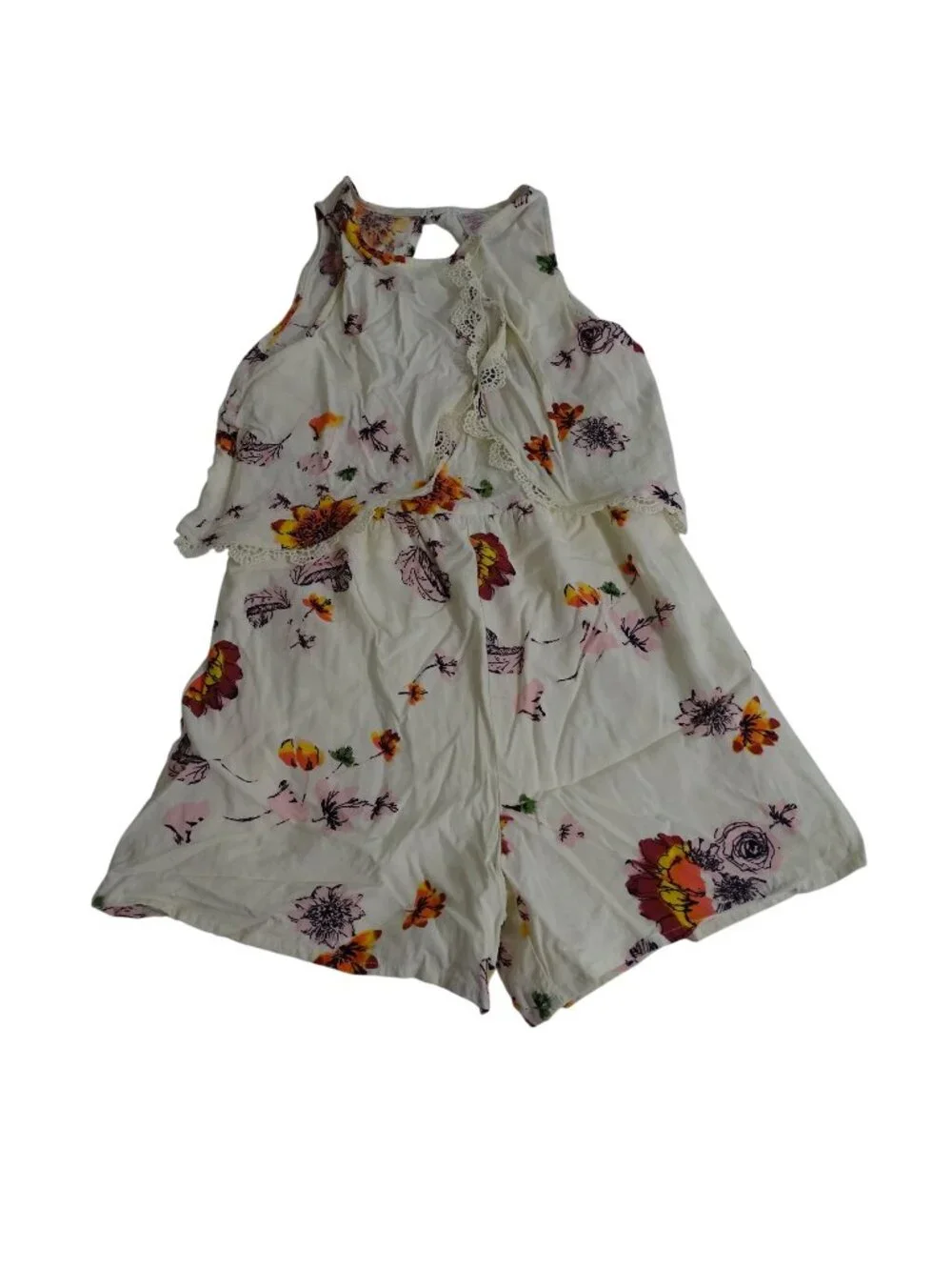 Justice Floral Shorts Romper With Lace Trim Sleeveless Girls Size 7